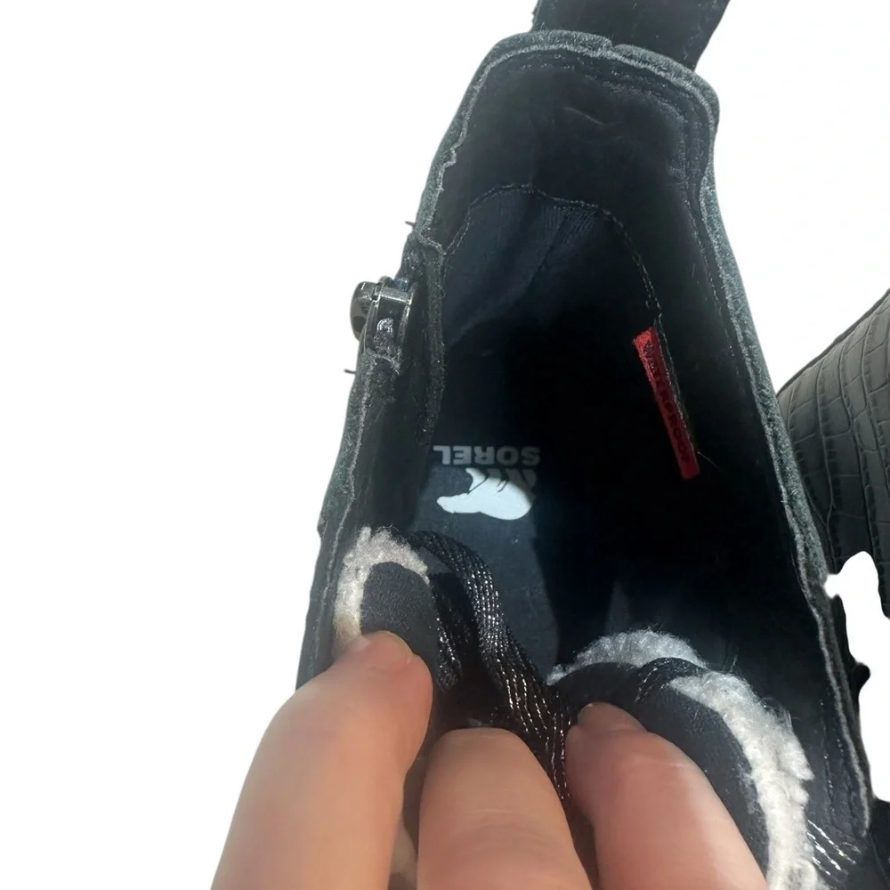 Sorel Black Leather High-Top Winter Sneakers with Sherpa Lining